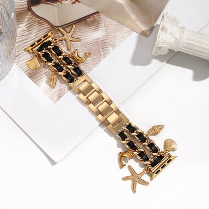 For Iwatch Strap Xiaoxiang Style Iwatch6543 Generation Denim Chain Metal BraceletXiaoxiang Style Strap