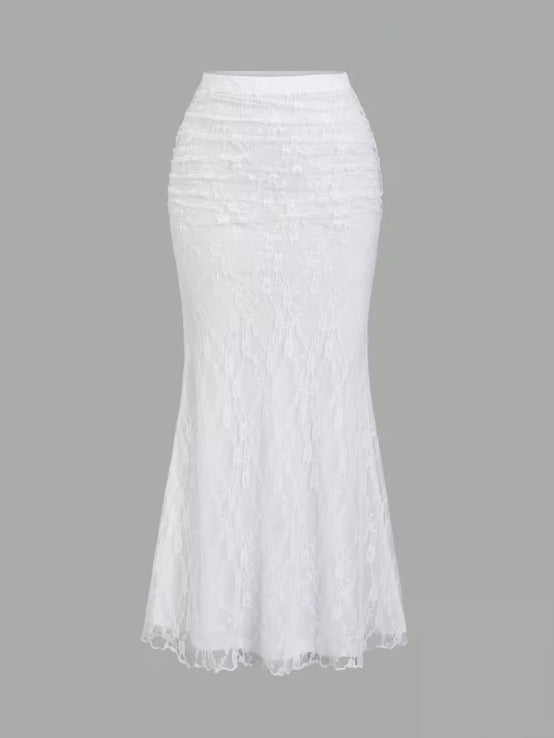 Womens Sheer Lace Hollowed-Out Fishtail Skirt
