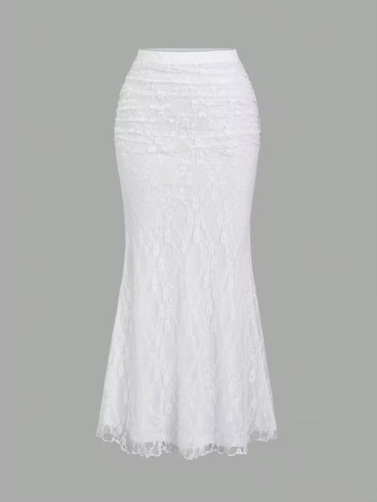 Womens Sheer Lace Hollowed-Out Fishtail Skirt