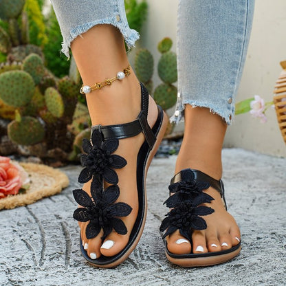 Plus-size Bohemian-style Floral Flip-flop Sandals