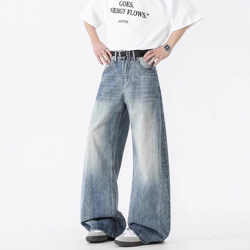 American-style Washed-and-distressed Loose-fitting Wide-leg Pants