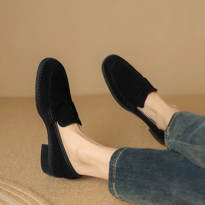 Sheepskin Chunky Heel Pumps Women Spring Concise