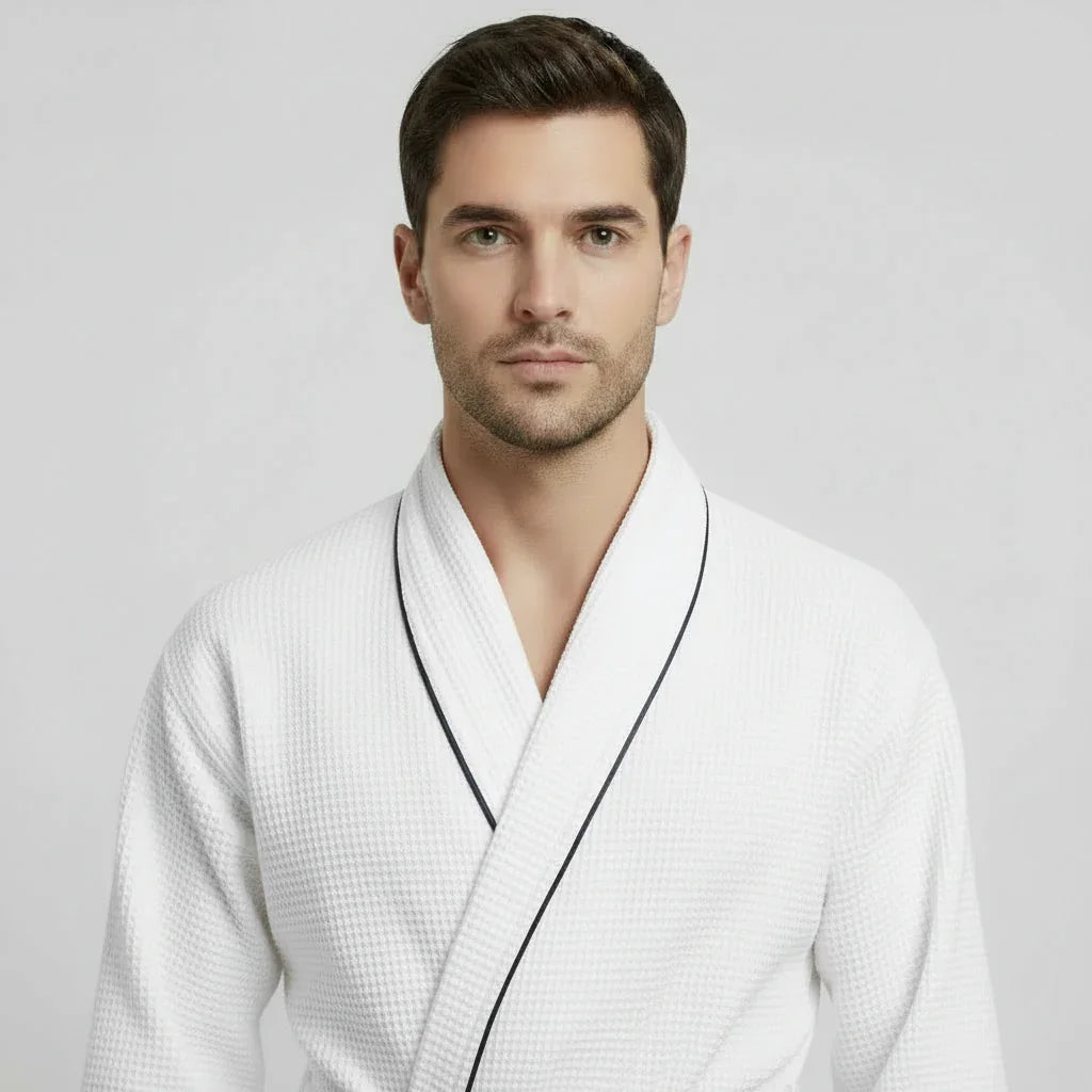Premium Waffle Piping Robe for Men