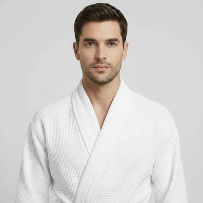 Waffle Spa Bathrobe for Men -  Absorbent, Lightweight