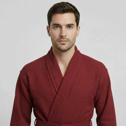 Waffle Spa Bathrobe for Men -  Absorbent, Lightweight
