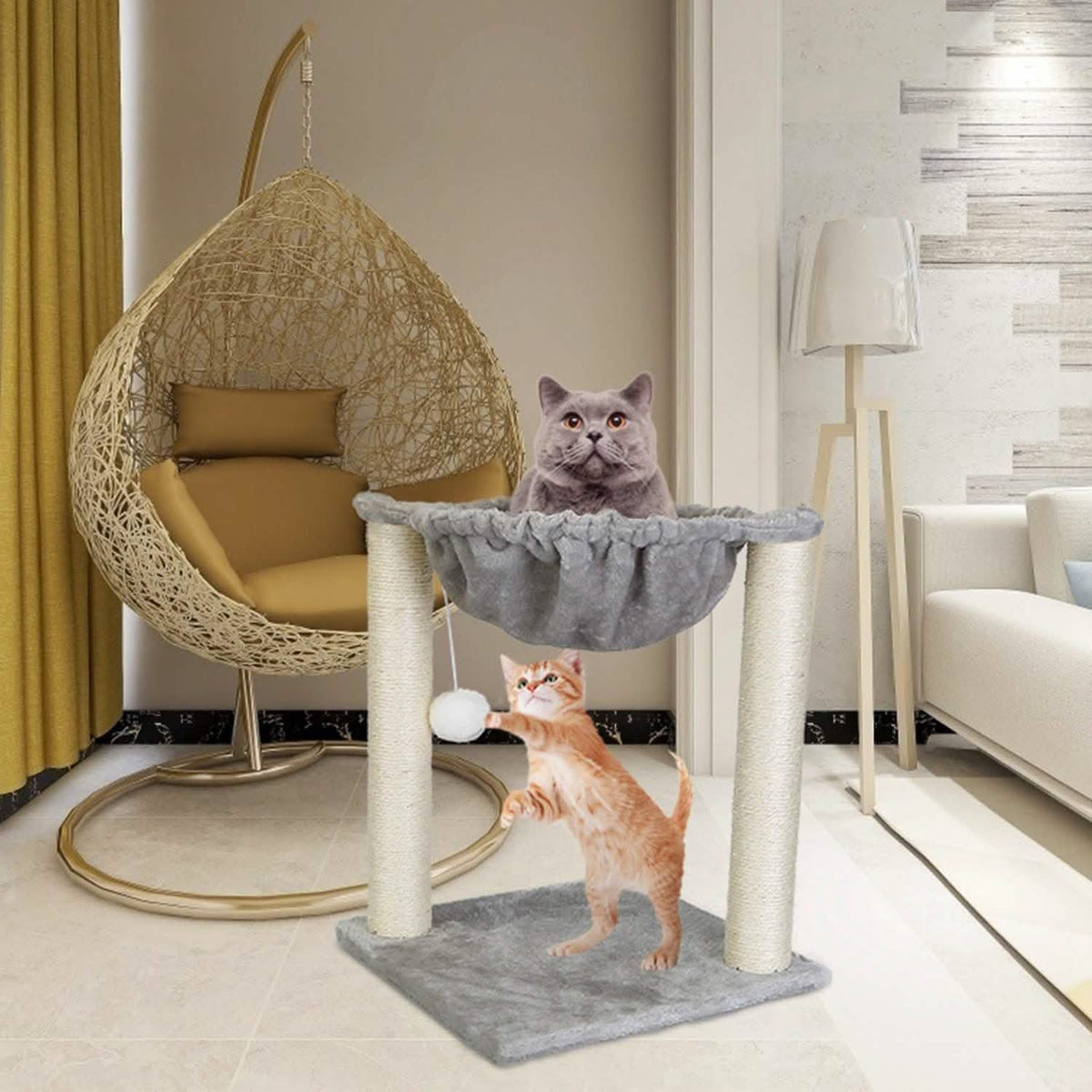 Fuzzy Kitten Scratching Post with Hammock
