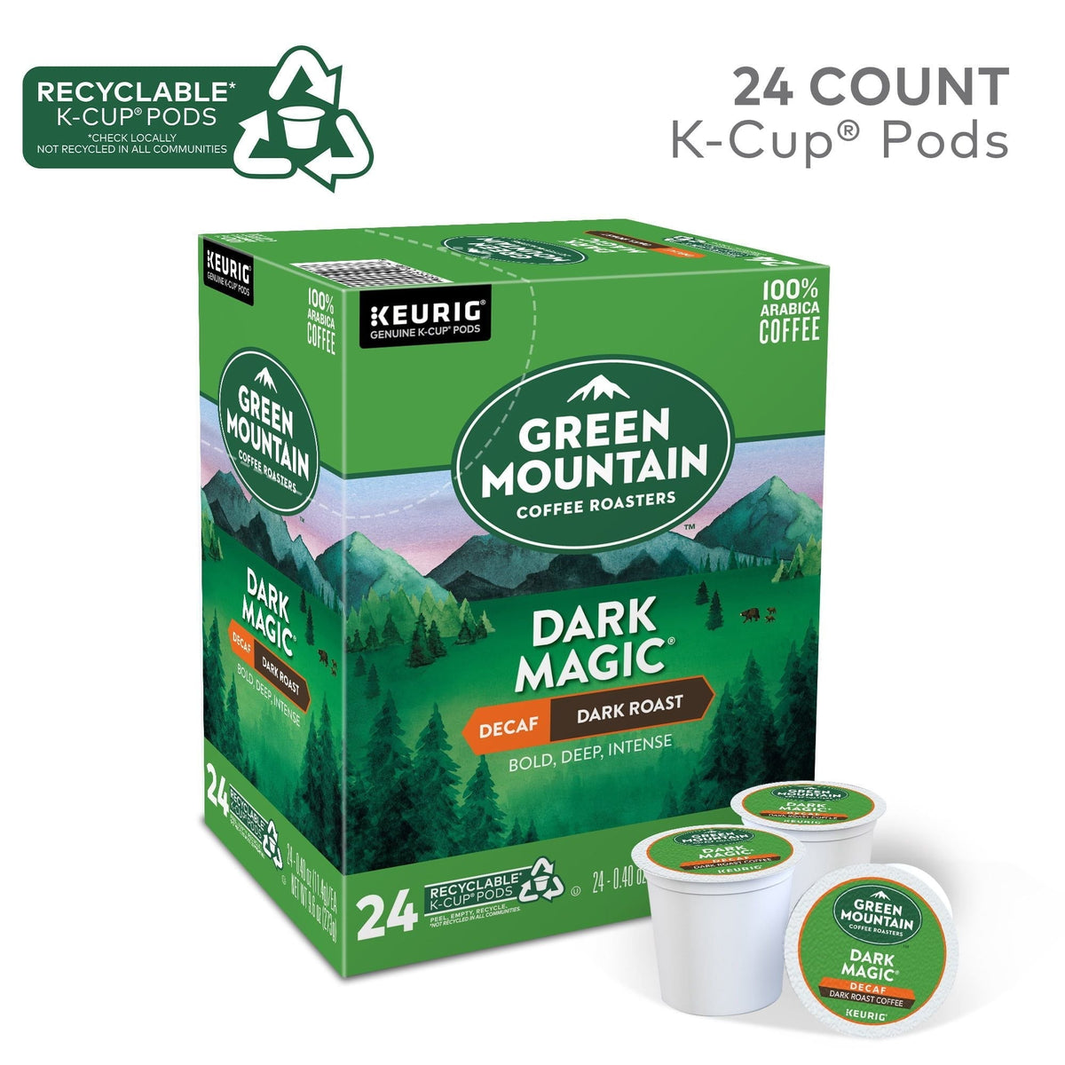 Green Mountain Coffee Decaf Dark Magic K-Cup Pods, Dark Roast, 24 Count for Keurig Brewers - velouriva