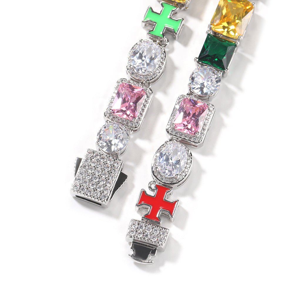 Hip-hop necklace with colorful zircon inlays and a square cross - velouriva