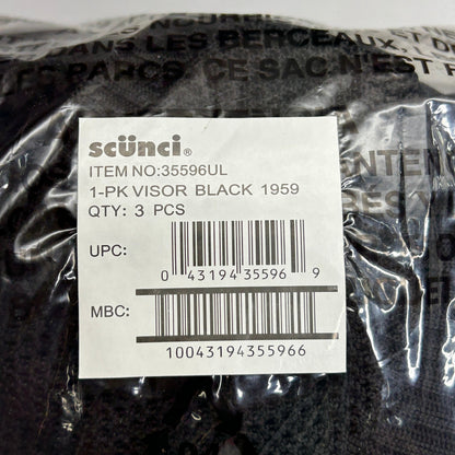 SCUNCI 3-PACK! Visor Super Comfy Super Stretch 1959 Black (New)