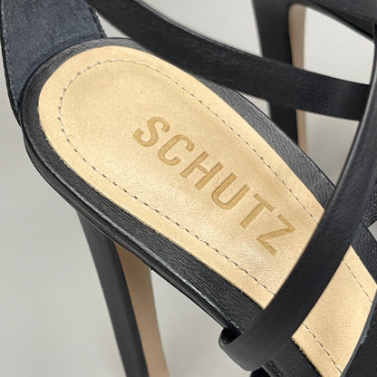 SCHUTZ Bryce Ankle Tie Women's Leather High Heel Strappy Sandal Black Sz 9B (New)