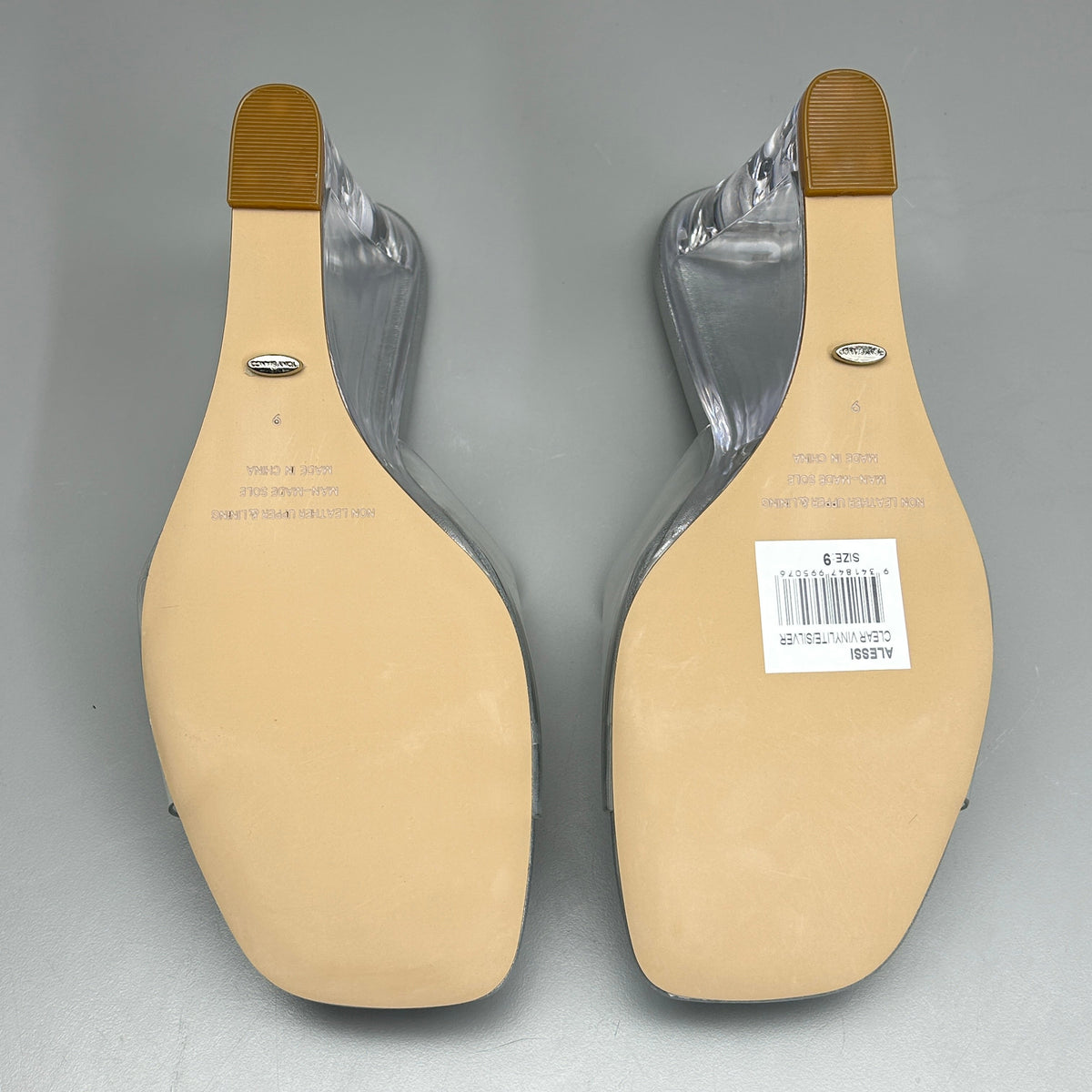 TONY BIANCO Alessi Clear Vinylite/Silver Wedges Women's Heels Sz 9 (New)