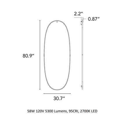FLOS LA Plus Belle Plug US Brill Wall Mounted LED Mirror Silver 80" Aluminum Frame FU368164A (New)