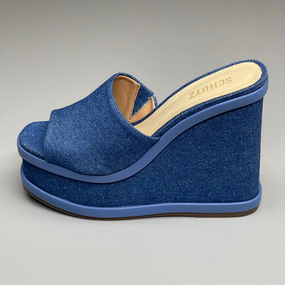 SCHUTZ Dalle Denim Women's Wedge Sandal Blue Platform Shoe Sz 9.5B (New)