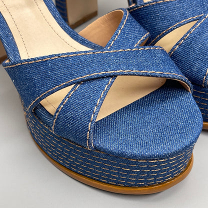 SCHUTZ Keefa Casual Denim Women's 4" Heeled Sandal Platform Blue Sz 9.5B (New)