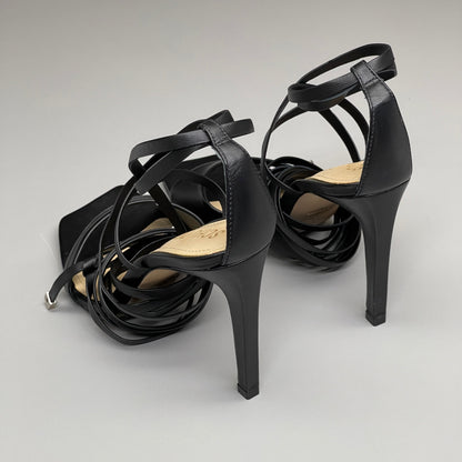 SCHUTZ Bryce Ankle Tie Women's Leather High Heel Strappy Sandal Black Sz 7B (New)
