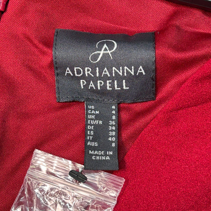 ADRIANNA PAPELL Knit Crepe Pearl Trim Dress Red Size 4 (New)