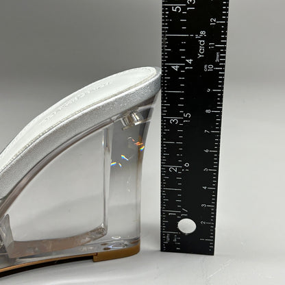 TONY BIANCO Alessi Clear Vinylite/Silver Wedges Women's Heels Sz 6.5 (New)