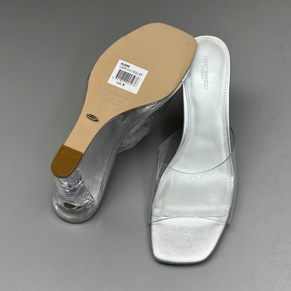 TONY BIANCO Alessi Clear Vinylite/Silver Wedges Women's Heels Sz 9 (New)