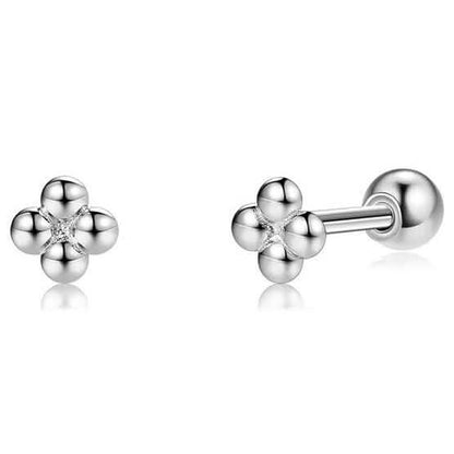 INALIS 925 Sterling Silver Minimalist Small Cute Stud Cross Flower Earrings