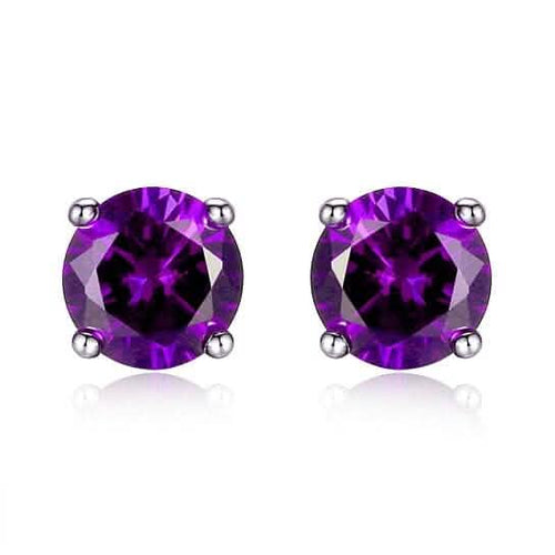 Lab Created Amethyst 6mm Round Cut 925 Sterling Silver Stud Earrings