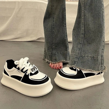 Lace Up Round Toe Platform Sneakers