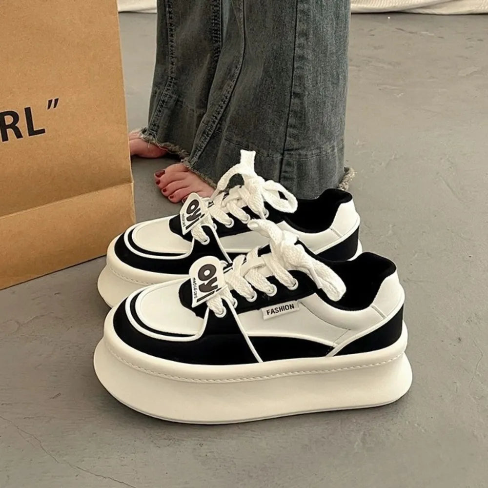Lace Up Round Toe Platform Sneakers