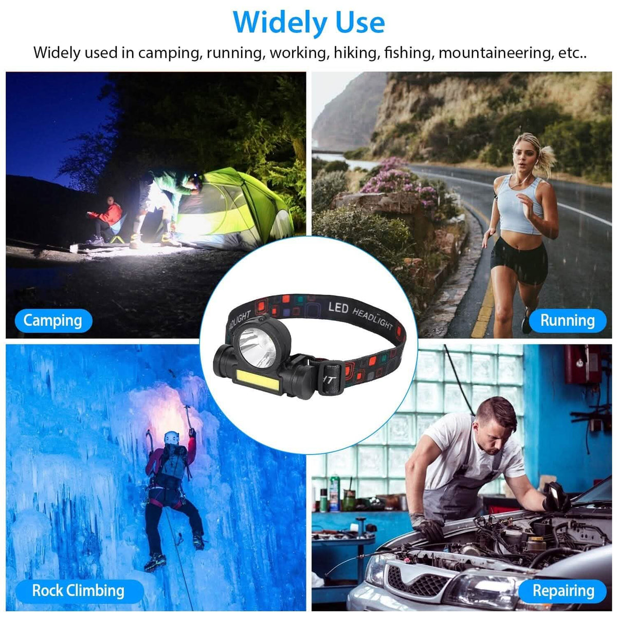 LED Headlight Super Bright Head Torch with 3 Lighting Modes