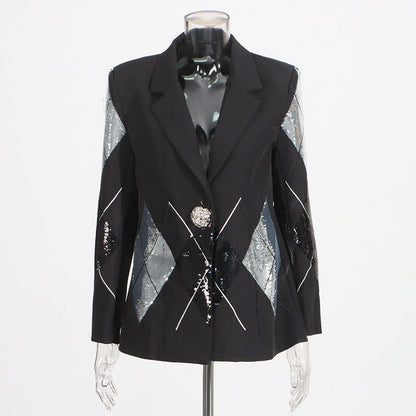 Luxury casual small suit with fashionable patchwork sequin design one button suit jacket for women