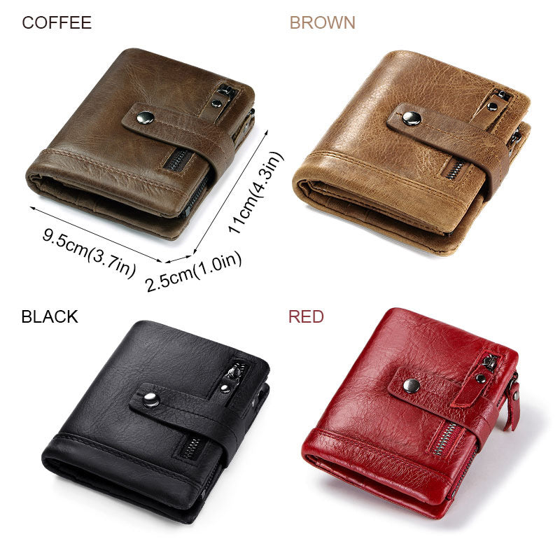 Men's Bag Zipper Buckle Multi-Card First Layer Cowhide Coin Purse Short Leather Men's Wallet