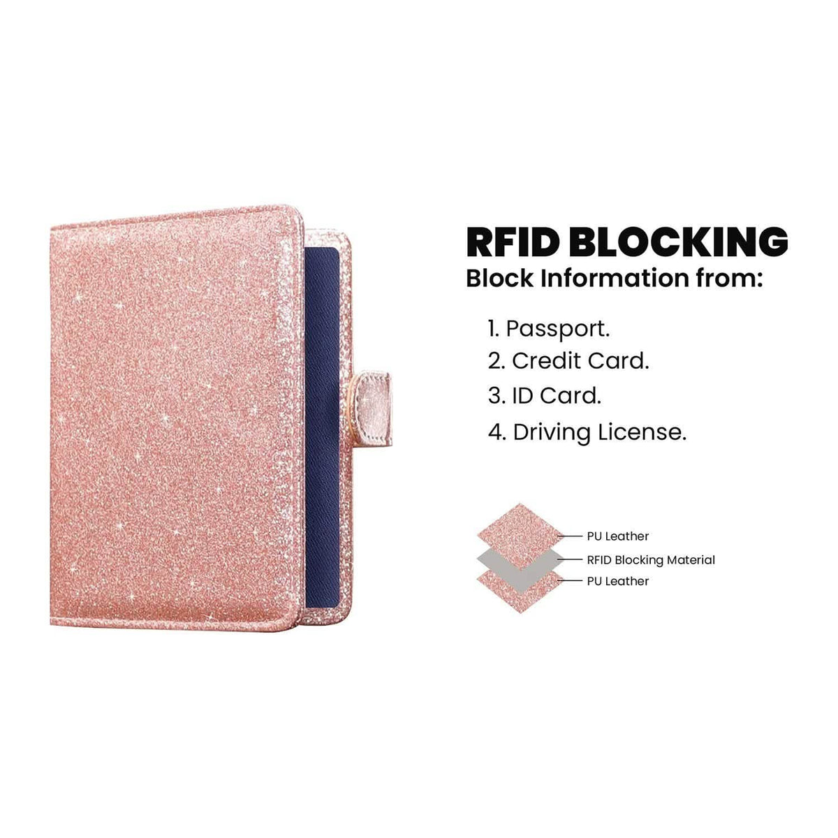 Multi Function Glitter Bling RFID Passport Organizer With CDC Vaccination Card Holder