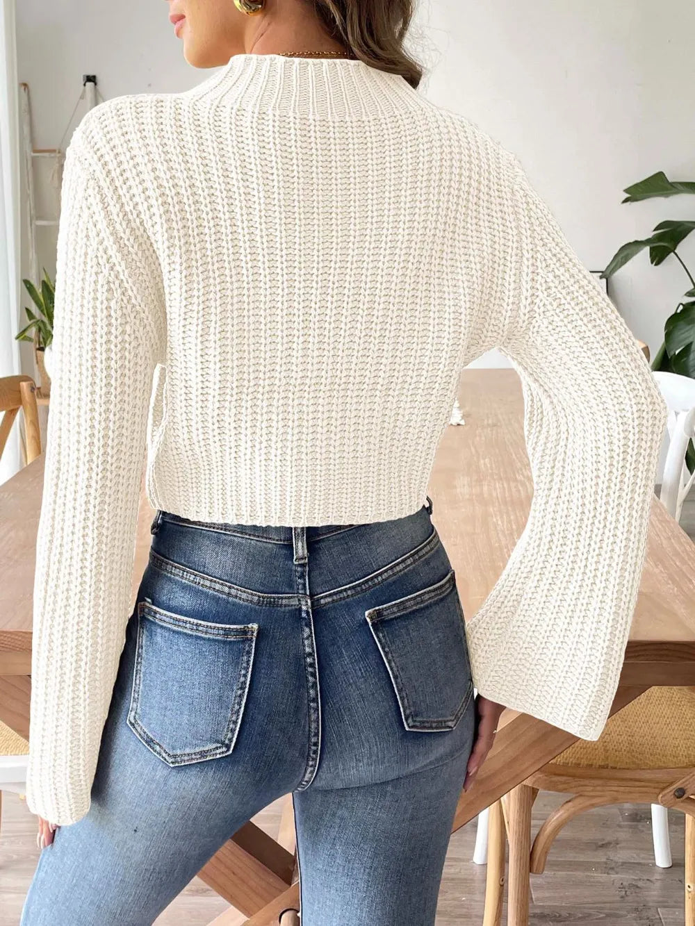 New autumn and winter flared sleeve semi high neck pullover sweater