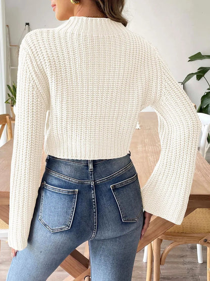 New autumn and winter flared sleeve semi high neck pullover sweater