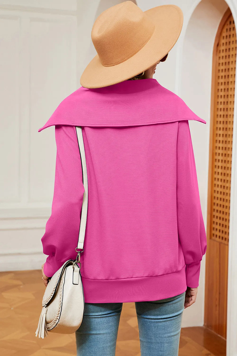 New long sleeved zipper lapel shawl pullover hoodie for women