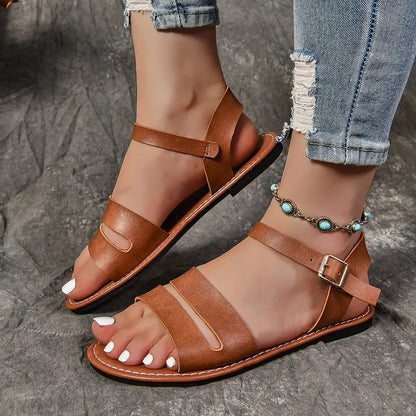 Open Toe Buckle Flat Sandals