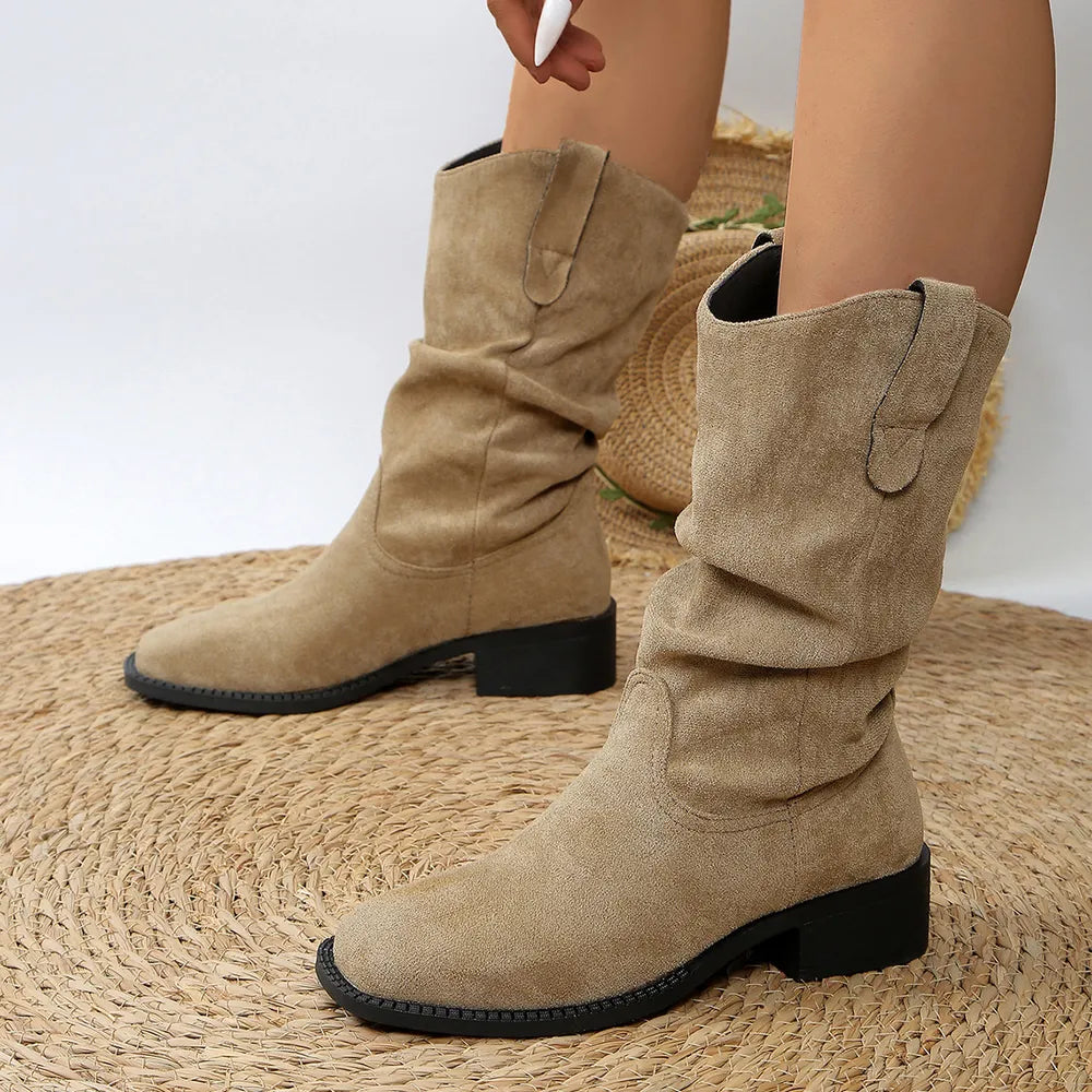 Pleated Pull-On Western Cowboy Boots