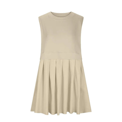 Pleated Round Neck Sleeveless Mini Dress