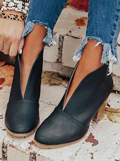 Point Toe Chunky Heeled Ankle Boots