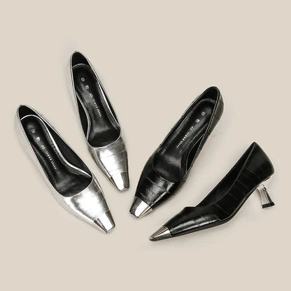 Point Toe Flare Heel Pumps