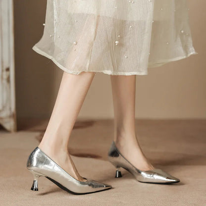 Point Toe Flare Heel Pumps
