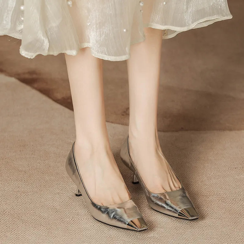Point Toe Flare Heel Pumps
