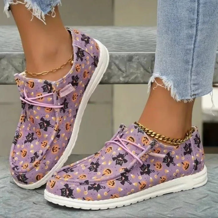 Printed Round Toe Flat Slip-Ons