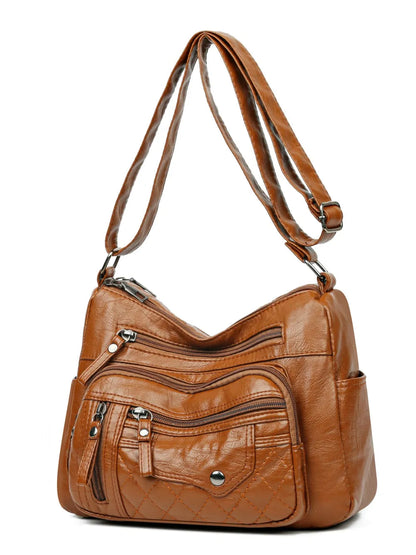 PU Leather Multi Pockets Adjustable Strap Shoulder Bag