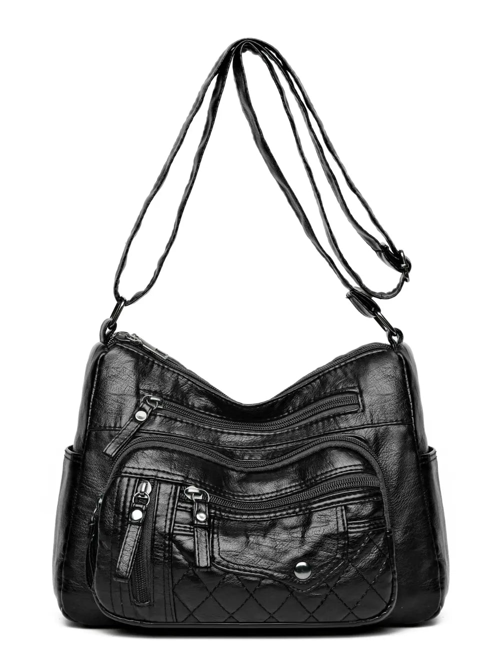 PU Leather Multi Pockets Adjustable Strap Shoulder Bag