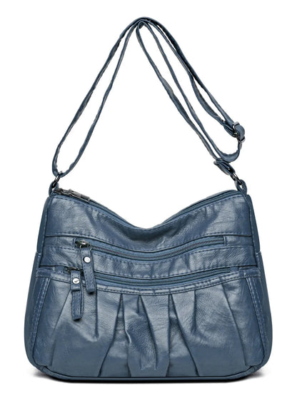 PU Leather Ruched Adjustable Strap Shoulder Bag