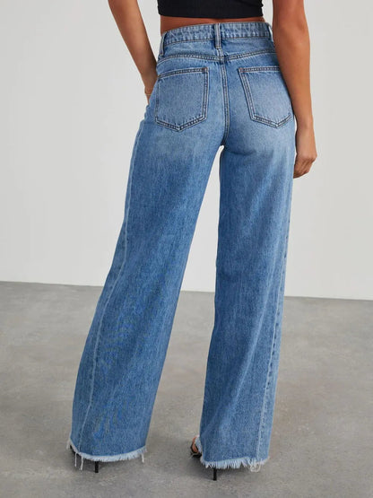 Raw Hem Wide Leg Jeans