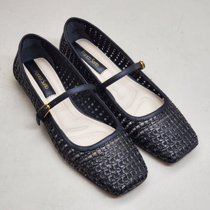 FRANCO SARTO L-Tinsley Mary Jane Women's Flat SZ M 7 Black