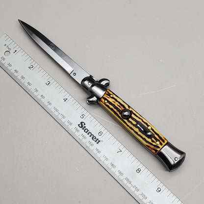 ZA@ ARMED FORCE TACTICAL Hand Crafted OTF Pocket Knife 9" Knife 4" Blade Yellow/Black