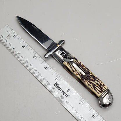 ZA@ ARMED FORCE TACTICAL 8” Handcrafted OTF Pocket Knife – White/Brown ST-10ST