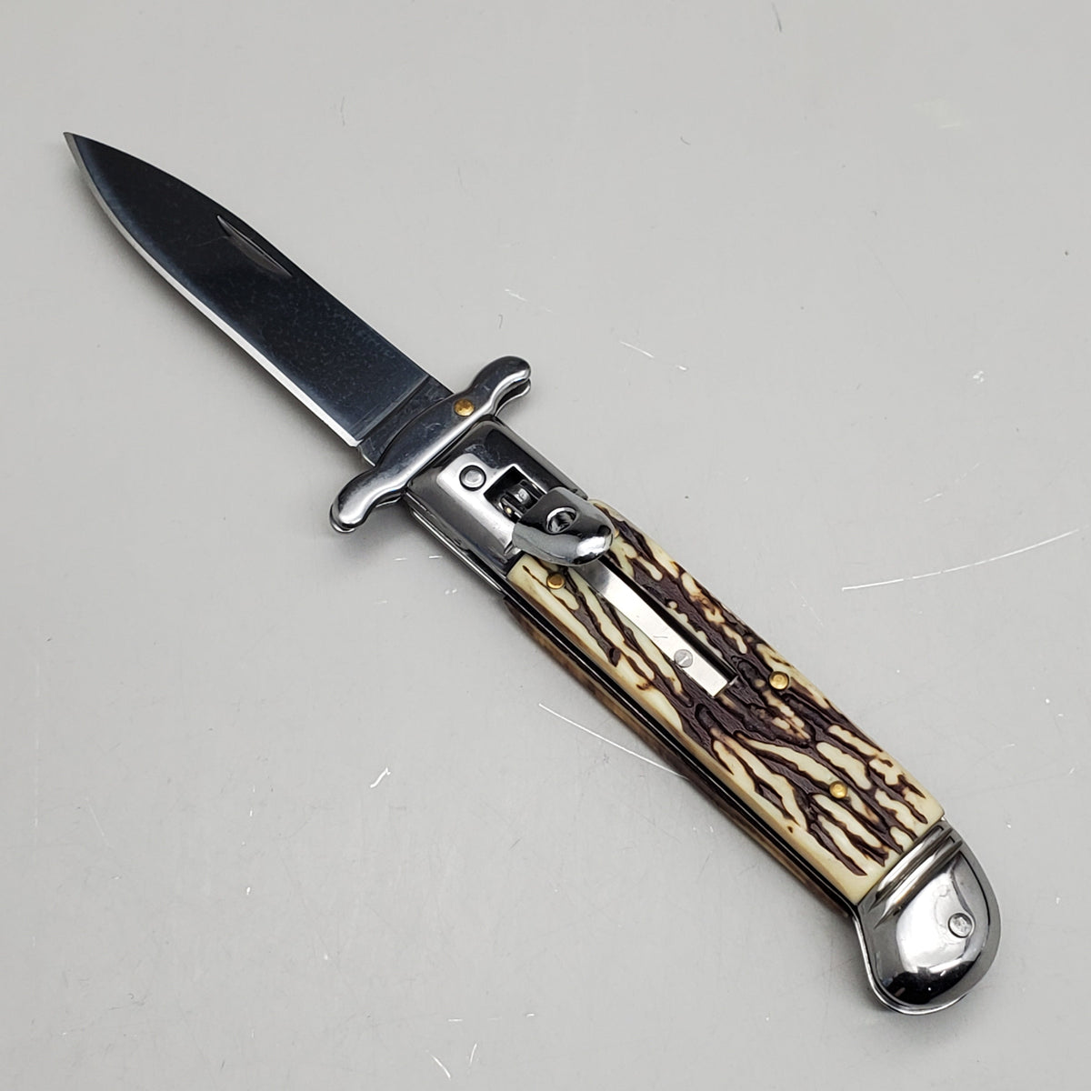 ZA@ ARMED FORCE TACTICAL 8” Handcrafted OTF Pocket Knife – White/Brown ST-10ST