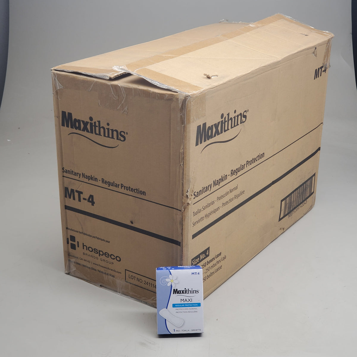 HOSPECO (250 PACK) MT4 Maxithins #4 Vended Sanitary Napkins (New Other, Distressed Box)